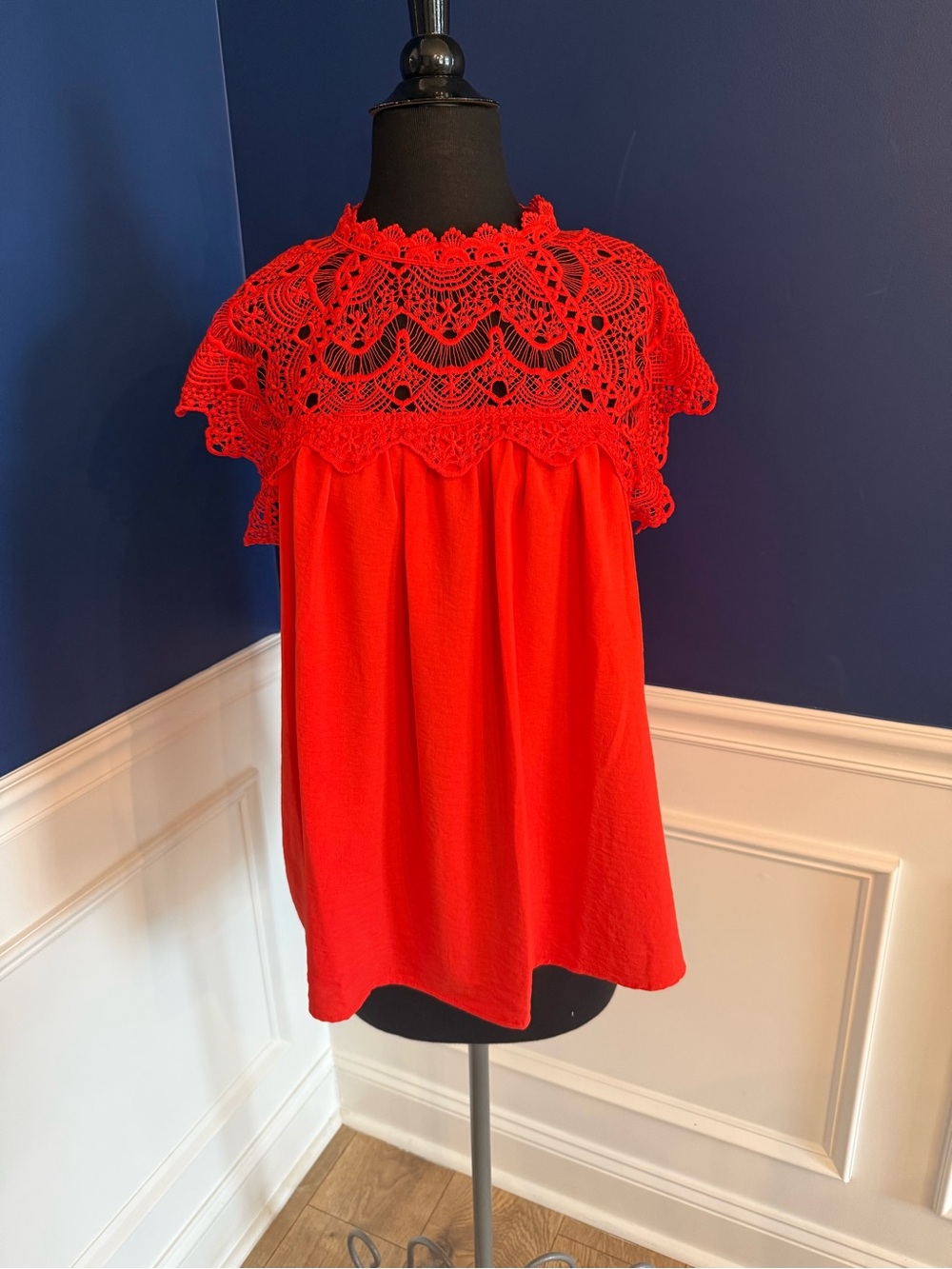 Red Crochet  Short Sleeve Blouse